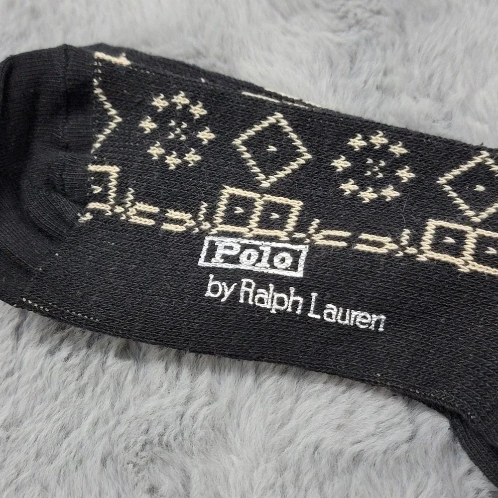 Polo Ralph Lauren Socks Mens 10-13 Black Diamond Argyle Silk Blend Mid Calf USA
